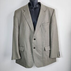 Joseph & Feiss Plaid Blazer Mens 46 Brown Blue Wool Blend Tweed Hipster Jacket